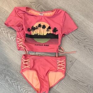 Justice Pink and Orange Kids Bikini Set
